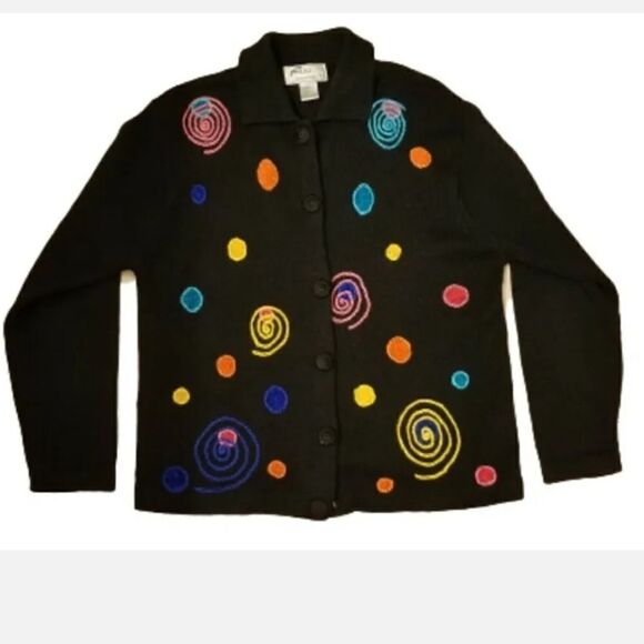 Victoria Harbour Black Vintage 90S Knit Cardigan Sweater Sz Large - Picture 1 of 10